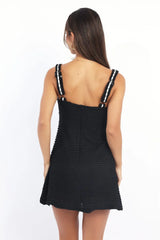 Black Mini Dress Lace Trim Sleeveless