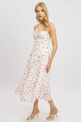 White Floral Midi Dress Corset Detail