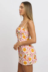 Multi Abstract Mini Dress Ruched Bust