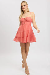 Red Fit And Flare Dress Mini Tiered