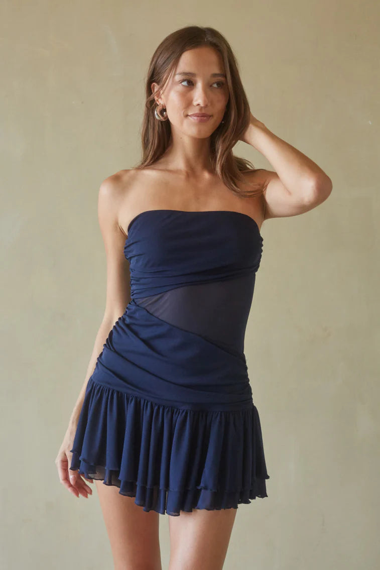 Eilish Ruched Mesh Mini Dress