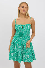 Green Ditsy Fit And Flare Dress Mini
