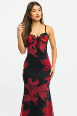 Black Ditsy Bodycon Dress Maxi