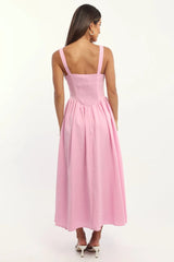 Pink Midi Dress Gathered Bust