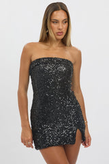 Black Bodycon Dress Sequin Strapless