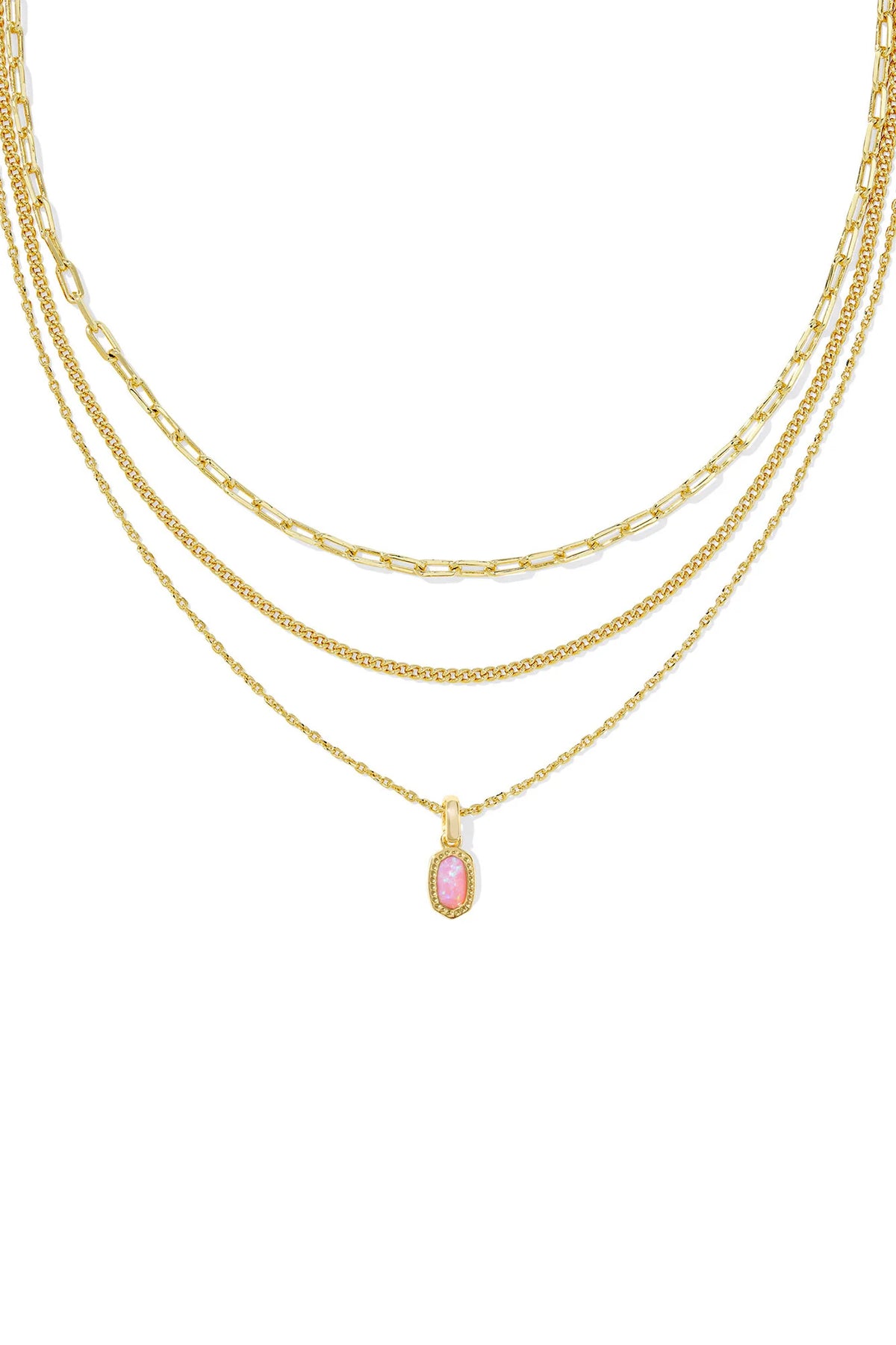 Mini Elisa Gold Triple Strand Necklace Carnation Kyocera Opal