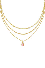 Mini Elisa Gold Triple Strand Necklace Carnation Kyocera Opal