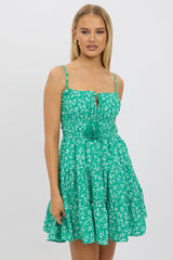 Green Ditsy Fit And Flare Dress Mini
