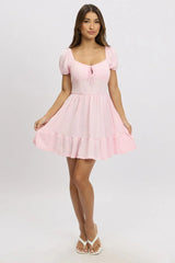 Pink Fit And Flare Dress Mini Lace