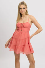 Red Fit And Flare Dress Mini Tiered