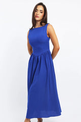 Blue Dropped Waist Maxi Dress