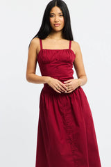 Red Midi Dress Sleeveless Poplin