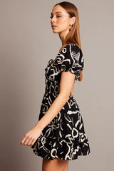 Black Abstract Fit And Flare Dress Mini