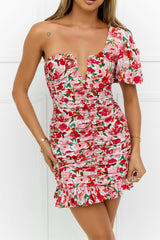 Rosy Reflections One Shoulder Mini Dress Pink