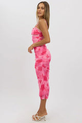 Pink Floral Bodycon Dress Singlet Mesh Midi