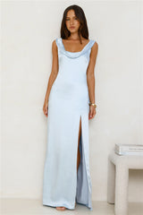 Stylish Slip Satin Maxi Dress Blue
