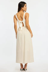 Beige Stripe Knit Dress Maxi