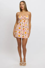 Multi Abstract Mini Dress Ruched Bust