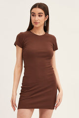 Brown Dress Short Sleeve Crew Neck