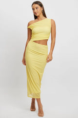 Yellow Bodycon Dress Maxi Mesh