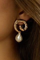 Annetta Spiral Drop Earrings Gold/Pearl