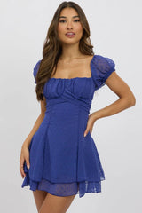 Blue Mini Dress Back Tie
