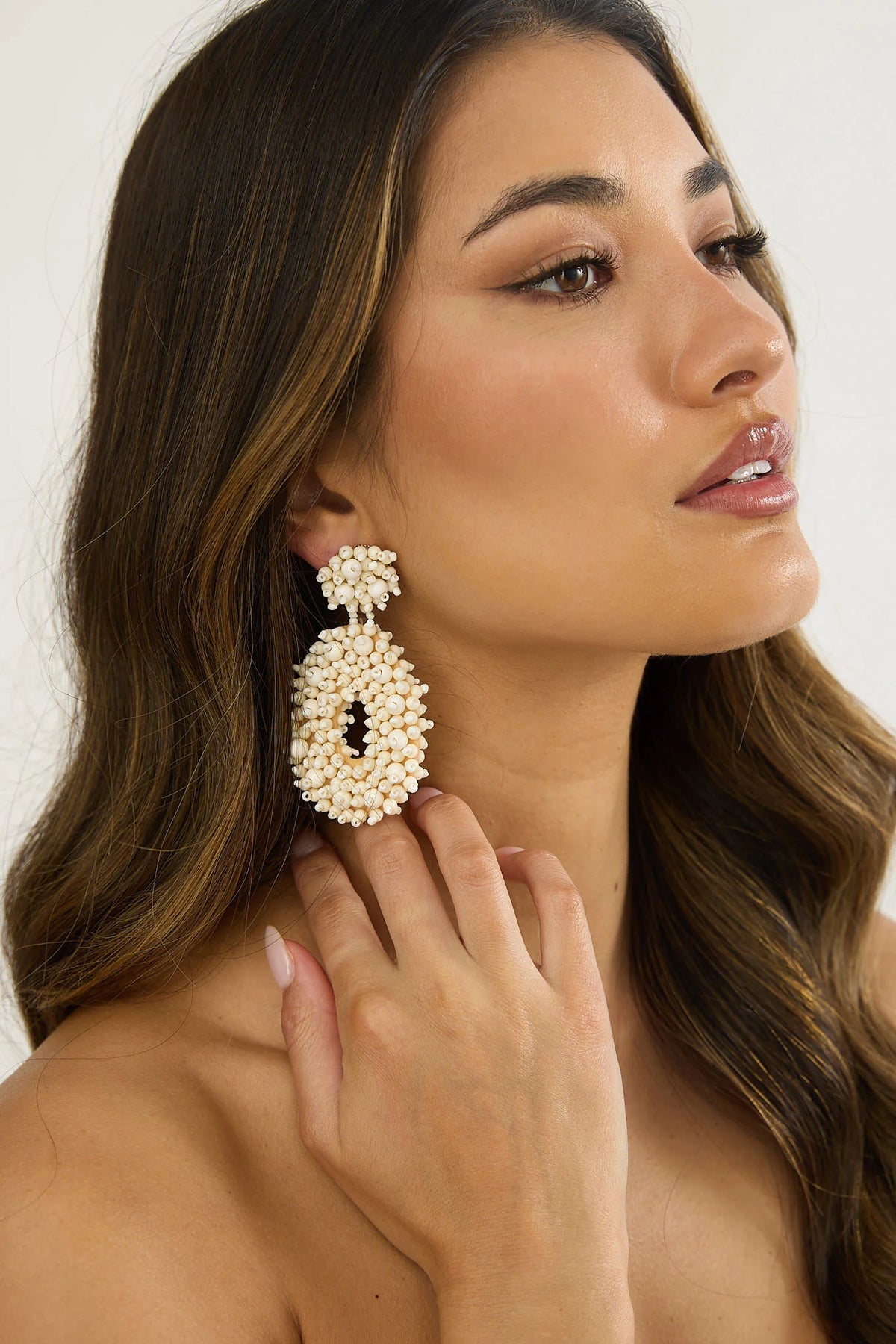 Whisper Bead Embellished Drop Earrings Ivory