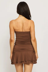 Brown Strapless Dress Mini