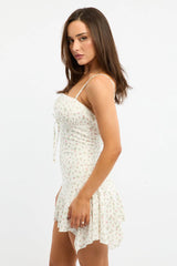 White Floral Asymmetric Mini Dress
