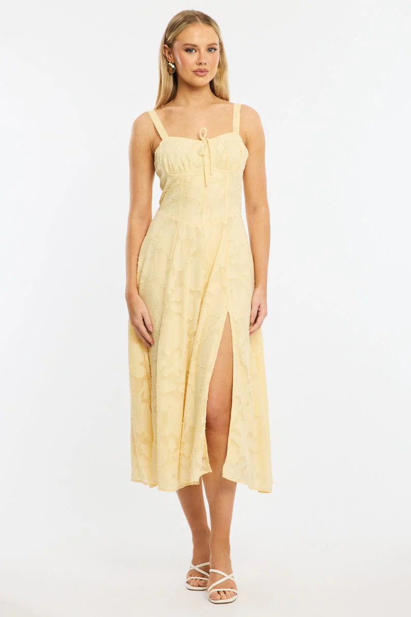 Yellow Midi Dress Burn Out