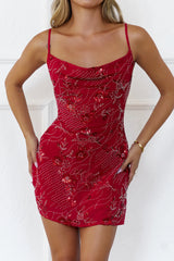 Darling Daze Embellished Mini Dress Red