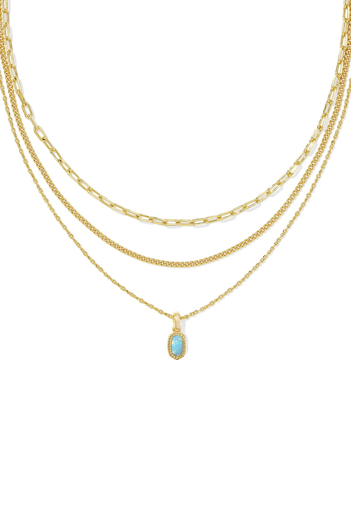 Mini Elisa Gold Triple Strand Necklace Light Teal Kyocera Opal