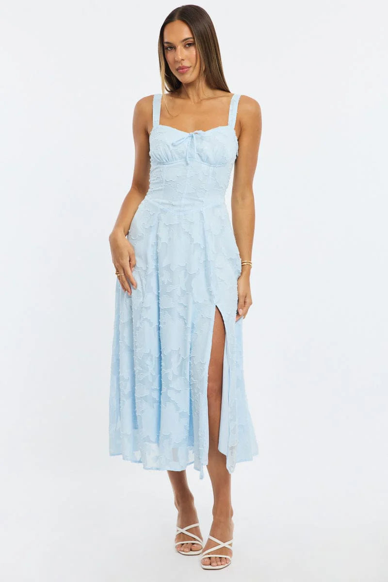 Blue Midi Dress Burn Out