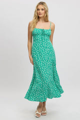 Green Ditsy Midi Dress Gathered Bust
