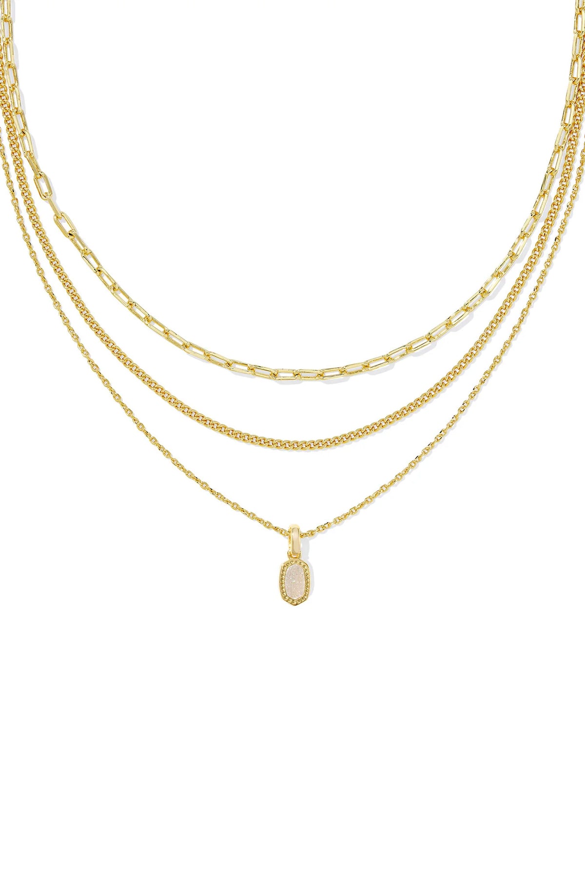Mini Elisa Gold Triple Strand Necklace Iridescent Drusy
