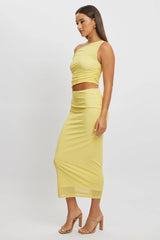 Yellow Bodycon Dress Maxi Mesh
