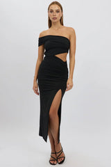 Black Bodycon Dress One Shoulder Maxi