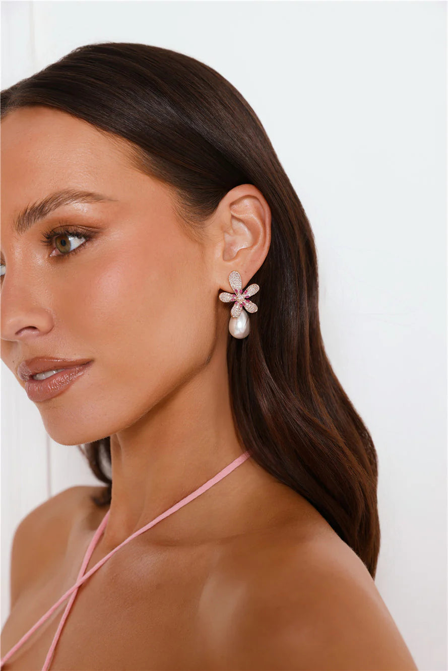 Plated Daisy Diamond Flower Earrings Gold