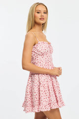 Pink Ditsy Fit And Flare Dress Mini