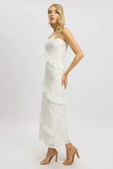 White Bodycon Dress Boob Tube Ruffle Midi Lace