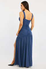 Blue Maxi Dress Front Split