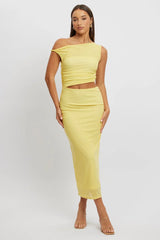 Yellow Bodycon Dress Maxi Mesh