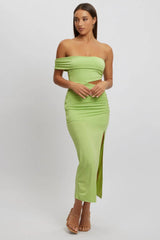 Green Bodycon Dress One Shoulder Maxi