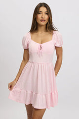 Pink Fit And Flare Dress Mini Lace