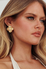 Flower Power Pearl Earrings Gold
