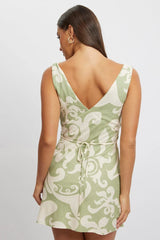 Green Abstract A Line Mini Dress Sleeveless