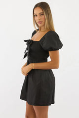 Black Mini Dress Ribbon Detail