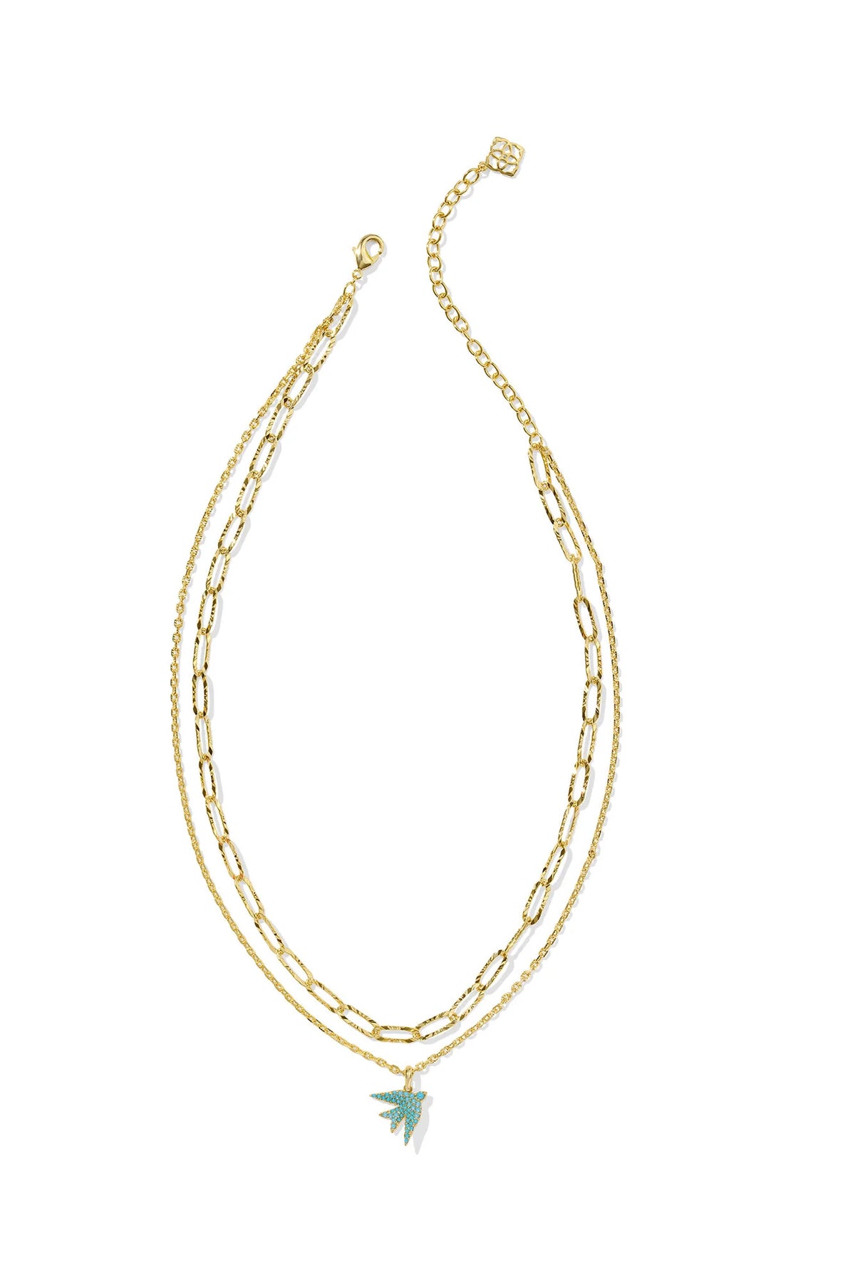 Melody Bird Gold Multi Strand Necklace Teal Crystal