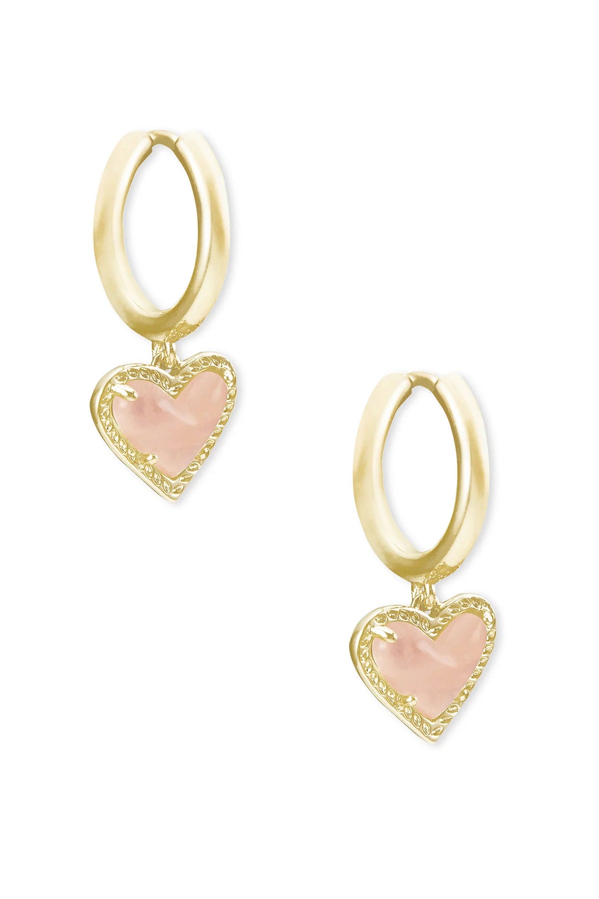 Ari Heart Gold Huggie Earrings Rose Quartz