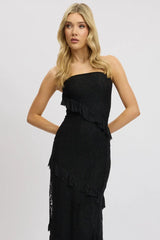 Black Bodycon Dress Boob Tube Ruffle Midi Lace